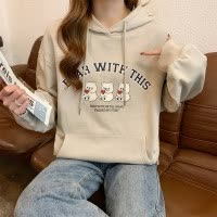 [2.5折价112元]唐狮秋冬新款女连帽前胸小熊图案卫衣百搭减龄休闲潮流时尚