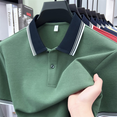 夏季新款商务休闲男士纯色短袖Polo衫新疆棉轻商务翻领男装