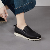 2026春秋真皮女鞋乐福鞋头层牛皮平底鞋懒人一脚蹬小白鞋休闲单鞋