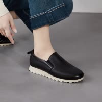 2026春秋真皮女鞋乐福鞋头层牛皮平底鞋懒人一脚蹬小白鞋休闲单鞋