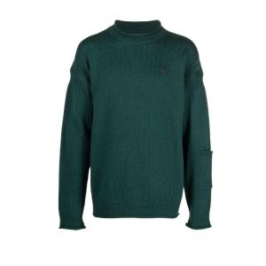 高田贤三(Kenzo)羊毛套衫男绿色Tiger贴花圆领长袖运动休闲针织百