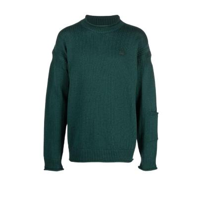高田贤三(Kenzo)羊毛套衫男绿色Tiger贴花圆领长袖运动休闲针织百