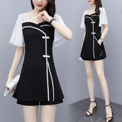 仙依琦胖人显瘦改良旗袍短裤两件套2021夏季大码女装胖妹妹减龄显瘦套装6706