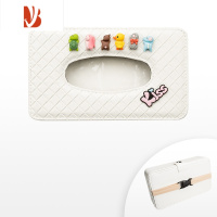 三维工匠创意车载纸巾盒卡通座椅车挂式车内纸抽盒扶手箱车用装饰大全女 趴趴小伙伴-白色纸巾盒(绑带款)