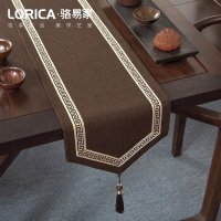 美式桌旗新中式禅意茶旗布现代简约茶几餐桌北欧电视 福延年-咖色(尖角款) 33*120cm(适用桌长0.7米-0.8米)