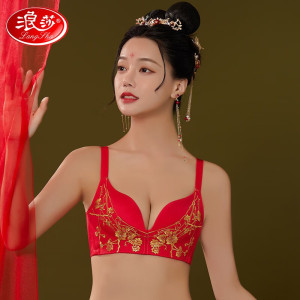 浪莎文胸女士本命年大红色内衣裤无钢圈聚拢四季性感蕾丝套装鸿运礼盒