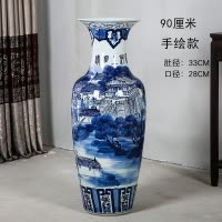景德镇陶瓷器落地大花瓶 青花瓷手绘清明上河图摆件客厅装饰酒店 三维工匠 1.2米手绘款一个