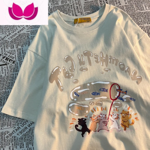 七斓美式复古印花t恤女胖mm大码韩版绿色短袖ins潮牌bf风夏季上衣