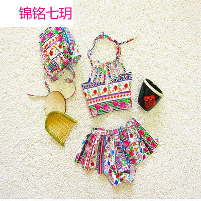 锦铭七玥2017新款婴幼儿可爱女宝宝挂脖裙式分体大中小韩国温泉儿童游泳衣