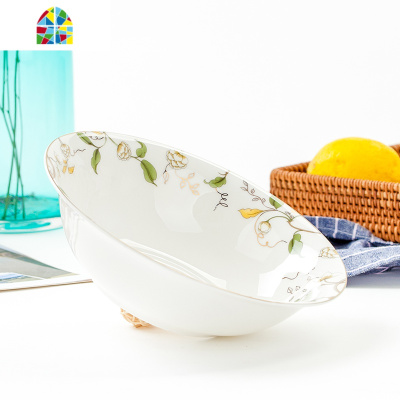 唐山家用斗笠碗8英寸菜碗大汤碗拉面碗陶瓷热菜斗碗敞口海碗 FENGHOU 金粉世家-8英寸斗碗