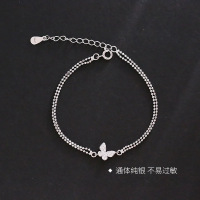 s925蝴蝶手链纯银ins小众设计冷淡风双层圆珠手饰轻奢闺蜜新款潮送女朋友老婆情人节七夕生日礼物