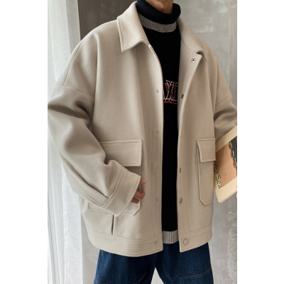 SUNTEK毛呢外套男士短款韩版潮流宽松帅气风衣秋冬百搭加厚夹克呢子大衣风衣