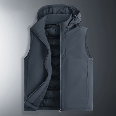 JEEP SPIRIT羽绒马甲连帽纯色秋冬御寒坎肩无袖外套马甲男轻薄保暖外套男