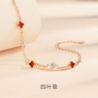 原创四叶草S925纯银双层手链女森系简约气质手镯玛瑙镶钻手饰批发送女朋友老婆情人节七夕生日礼物