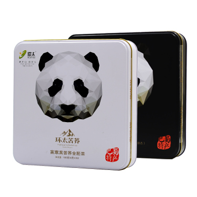 环太苦荞醇香超微黑苦荞茶+高寒全胚黑苦荞茶180g熊猫方形铁礼盒装
