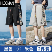 HLCOMAN五分短裤男夏季薄款小熊刺绣裤子大码宽松潮牌日系运动中裤