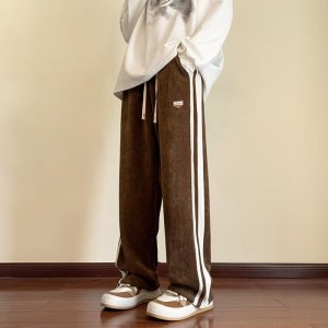 灯芯绒裤子男秋季ins潮垂感宽松型直筒阔腿休闲抽绳长裤