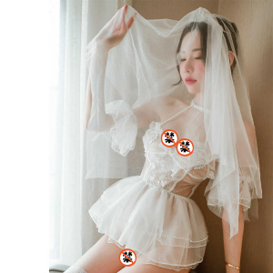 女士情趣内衣套装新娘性感蕾丝婚纱诱惑透视连衣裙女性免脱开档破洞露乳吊带丁字内裤长筒白丝袜透明女式情趣睡衣长夜漫漫成人用品