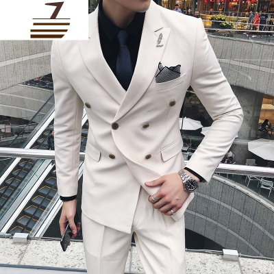 NEWLAKE西服套装男婚礼英伦风修身新郎伴郎帅气结婚礼服潮双排扣西装男