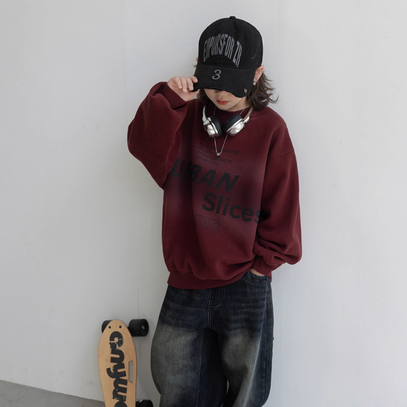 男童加绒卫衣秋冬款新款大男孩冬装儿童冬季一体加厚打底上衣