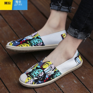 聚范秋季百搭透气老北京布鞋韩版渔夫帆布潮鞋懒人一脚蹬社会豆豆男鞋