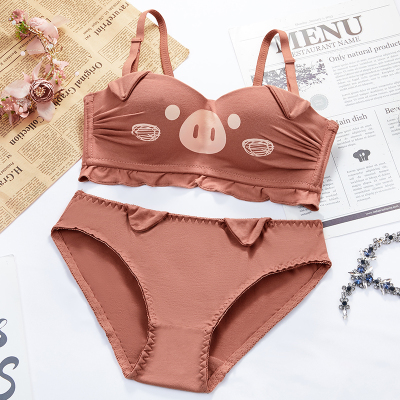 HLCOMAN卡通内衣女小胸甜美柔软抹胸聚拢无钢圈上托调整型收副乳文胸套装抹胸