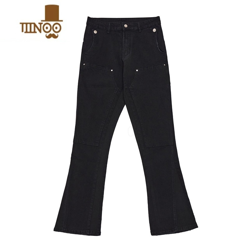 YANXUMILK 美式微喇叭黑色牛仔裤拼接修身休闲拖地长裤男女2023秋季