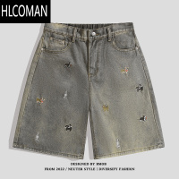 HLCOMANBMOB美式高街趣味刺绣小狗牛仔短裤男女夏季潮流五分裤小众复古潮