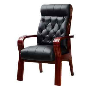 三能 办公家具实木真皮电脑靠背老板椅家用四脚办公椅现代中式不可升降职员会议室棋牌麻将椅