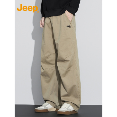 Jeep吉普纯棉工装长裤男士阔腿运动2025年秋季宽松直筒休闲裤子男
