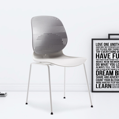 臻远ZY-7830 简约休闲办公椅轻奢铁艺靠背椅 灰背白座