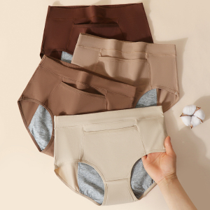 [3条装]猫人纯棉生理裤女士内裤高腰护腹2025新款例假防侧漏女生内裤