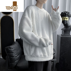 YANXU加厚羔绒卫衣男毛绒圆领套头款休闲百搭潮流宽松摇粒绒毛衣