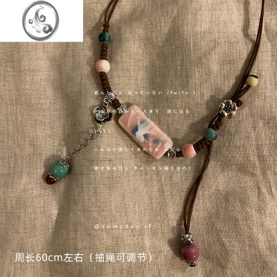 JiMi原创设计民族风陶瓷项链中式长款自制国风锁骨链2023年新款潮颈链