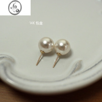 JiMiins博主珍珠耳钉正圆强光施家白色珍珠耳环女14K包金网红港风耳饰
