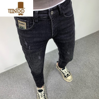 YANXU2023夏季薄款黑色九分牛仔裤男潮流修身韩版百搭弹力男士小脚长裤