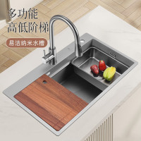 欧琳水槽9140H(零售云)纳米手工水槽304不锈钢双阶梯 780*460 9140H配不锈钢抽拉龙头