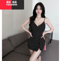 YIBUSHENG夜 场上班衣服足浴技师工作服低胸v领修身显瘦包臀打底吊带连衣裙