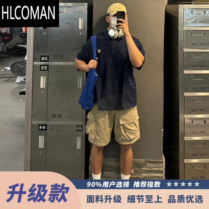 HLCOMAN卡其色工装短裤男夏季新款美式高街潮流多口袋宽松外穿五分休闲裤