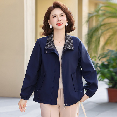 翻领妈妈装春装外套女50岁时尚休闲中老年女装长袖婆婆装中年装女