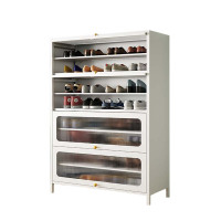 铭威盾家用门口鞋柜新款2024室内入户储物柜一体翻门钢制4门8层100宽-白