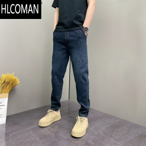 HLCOMAN男裤潮流痞帅水洗锥形裤青年男士蓝色小脚ins休闲牛仔裤子