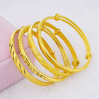 越南沙金磨砂手镯女士镀金满天星推拉镯子久不掉色仿真可调节手环送女朋友老婆情人节七夕生日礼物