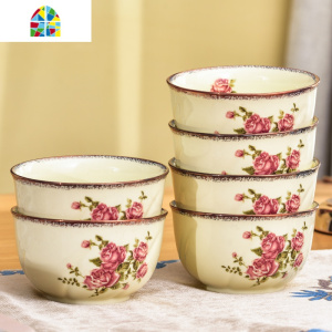 碗家用吃饭碗韩国餐具套装碗盘欧式碗碟汤碗陶瓷金边米饭碗筷 FENGHOU 芙蓉5英寸10碗(微波炉适用)