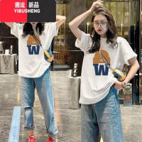 YIBUSHENG短袖t恤女2024新款季oversize宽松印花显瘦上衣