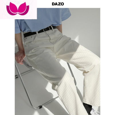 七斓DAZO 白色牛仔裤男ins休闲九分裤潮牌宽松直筒裤子帅气百搭潮