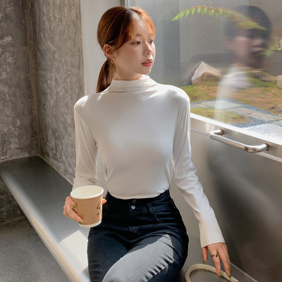 新款半高领保暖内衣女上衣秋季内搭打底衫黑白纯色可外穿长袖秋衣