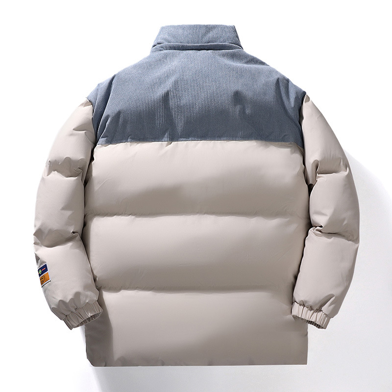 秋冬新款棉衣男士外套潮流情侣宽松灯芯绒拼接立领面包服