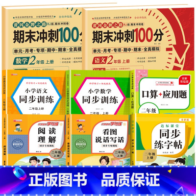 [全8册]语数试卷+语数同步训练+阅读理解+看图写话+同步练字帖+口算应用题 小学二年级 [正版]期末冲刺100分二年级