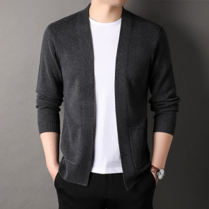 绵羊毛男士针织开衫毛衣秋冬新款纯色青年韩版休闲开衫小西服外套